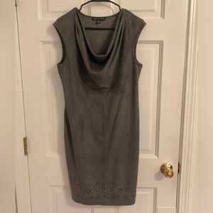 Saks Fifth Avenue gray cowl neck evening dress with silver detailing!